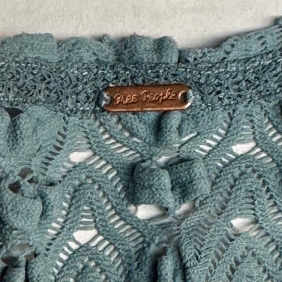 Free PeopleTextured Open Weave Fishnet Mesh Sheer Top Women No Size Boho Blue - Picture 10 of 12